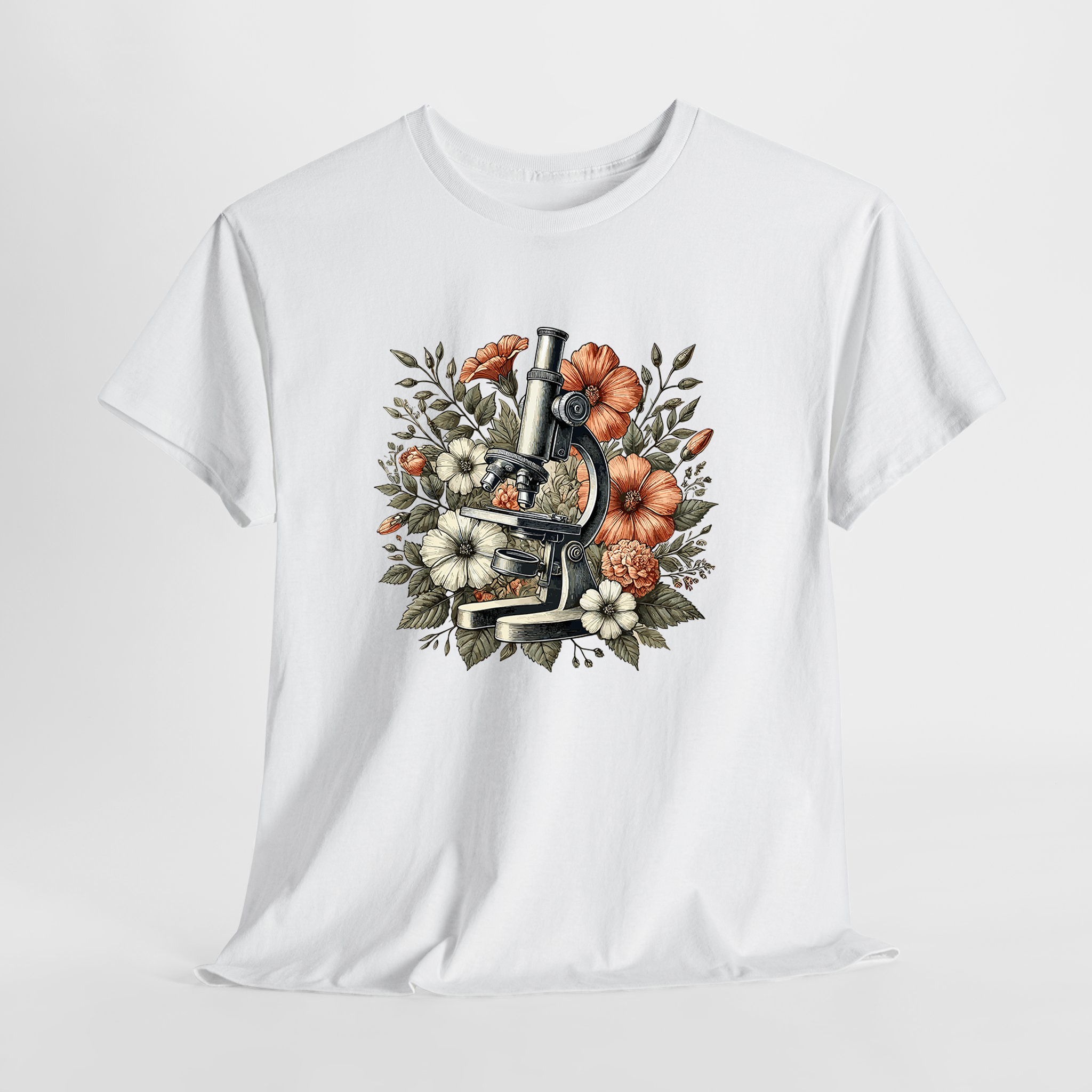 Mikroskop ve Çiçekler Unisex Tişört - Görsel 2