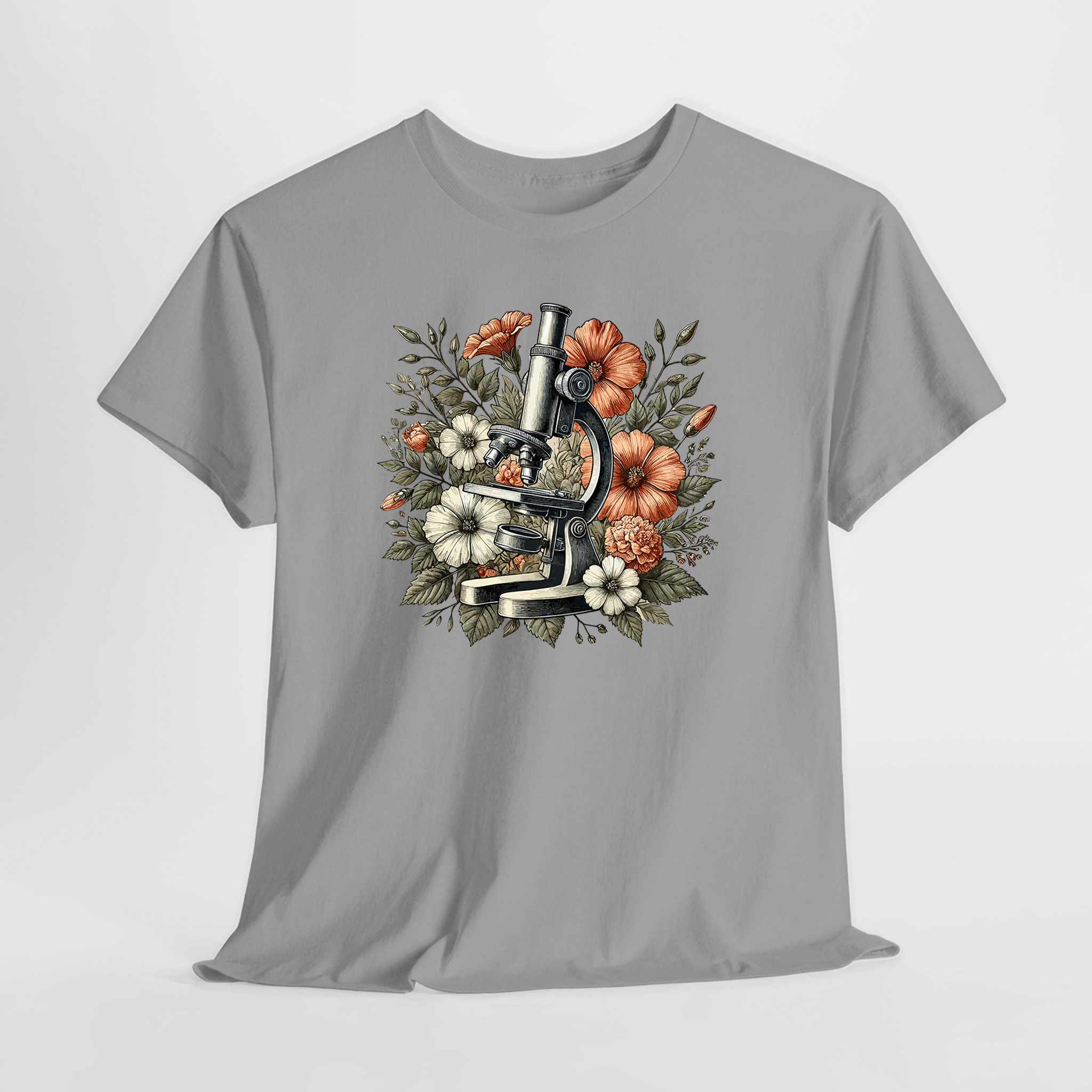 Mikroskop ve Çiçekler Unisex Tişört - Görsel 3