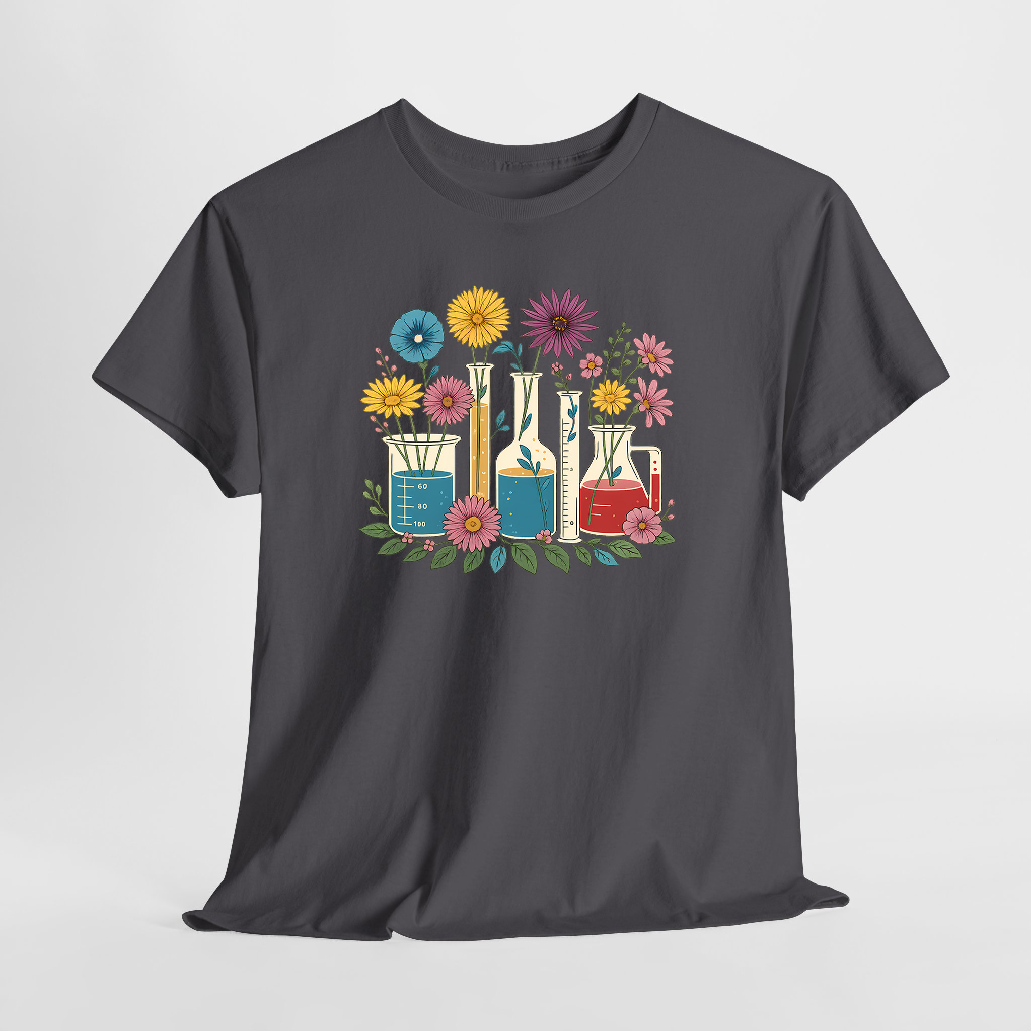 Çiçekli Deney Tüpleri Unisex Tişört - Görsel 4