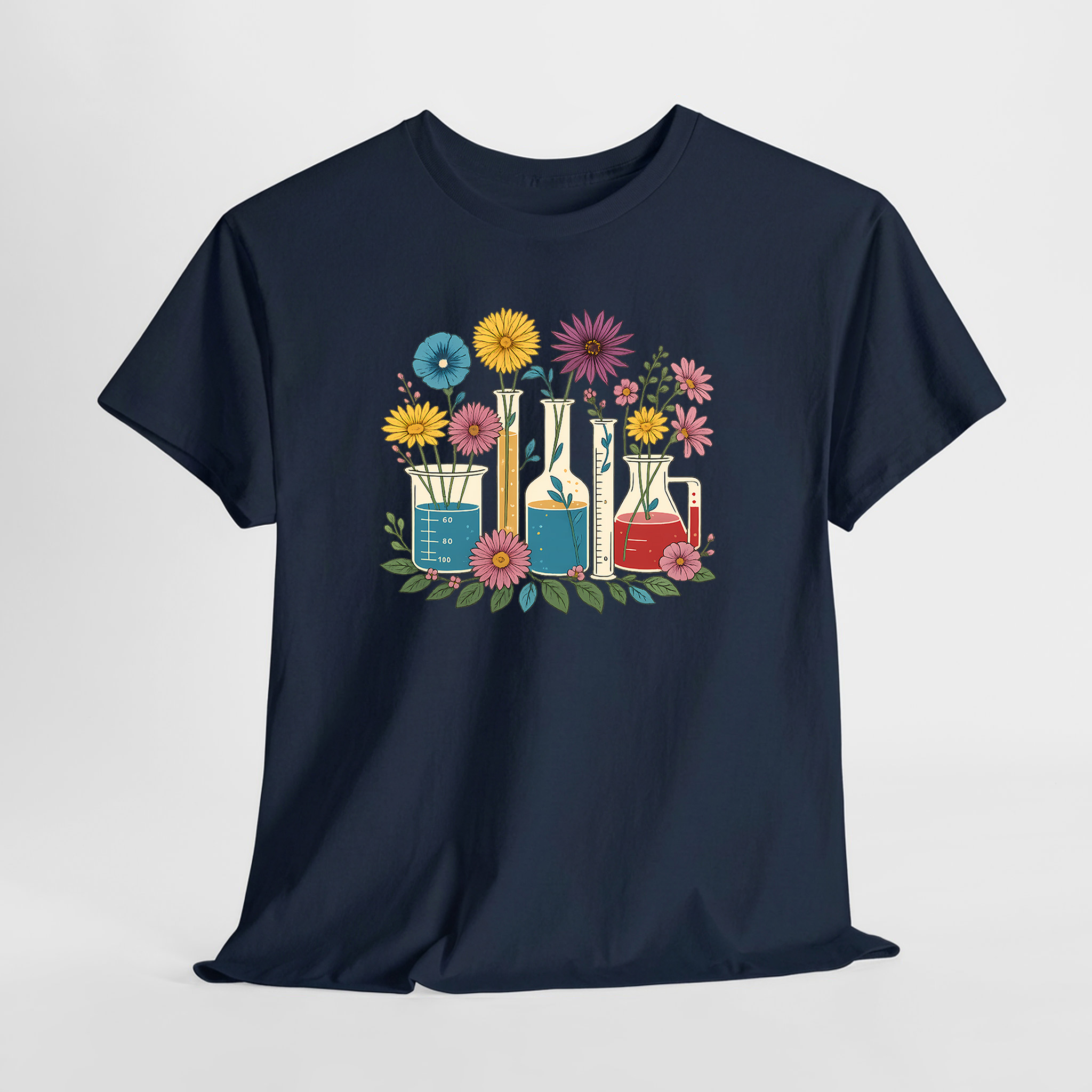 Çiçekli Deney Tüpleri Unisex Tişört
