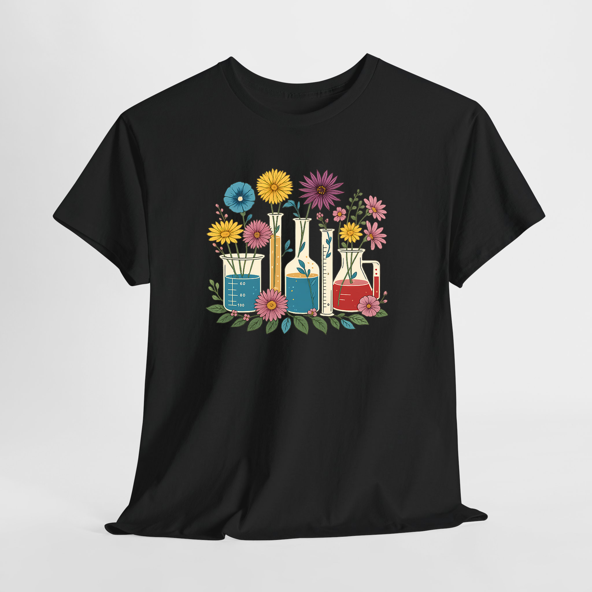 Çiçekli Deney Tüpleri Unisex Tişört - Görsel 8