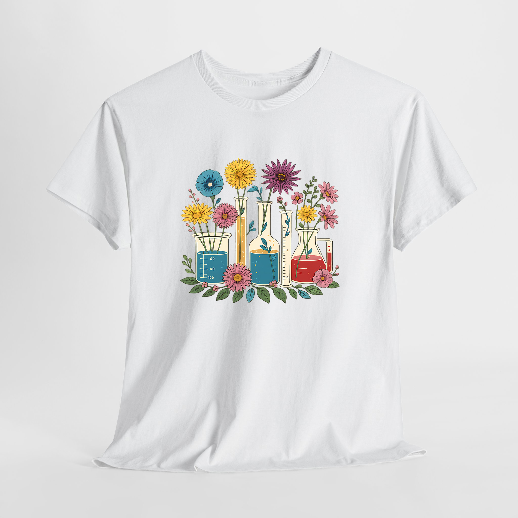 Çiçekli Deney Tüpleri Unisex Tişört - Görsel 2