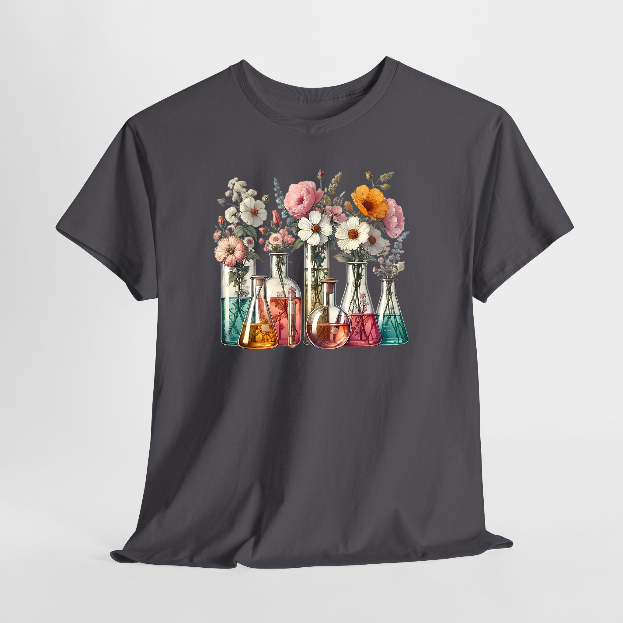 Çiçekli Deney Tüpleri Unisex Tişört - Görsel 3