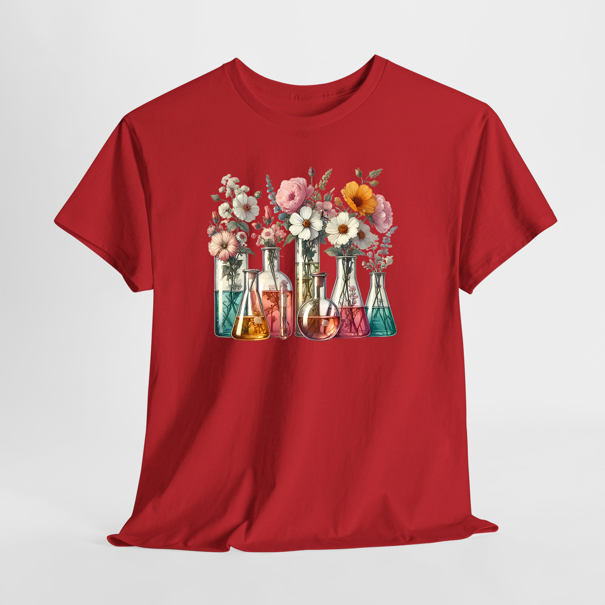 Çiçekli Deney Tüpleri Unisex Tişört - Görsel 5