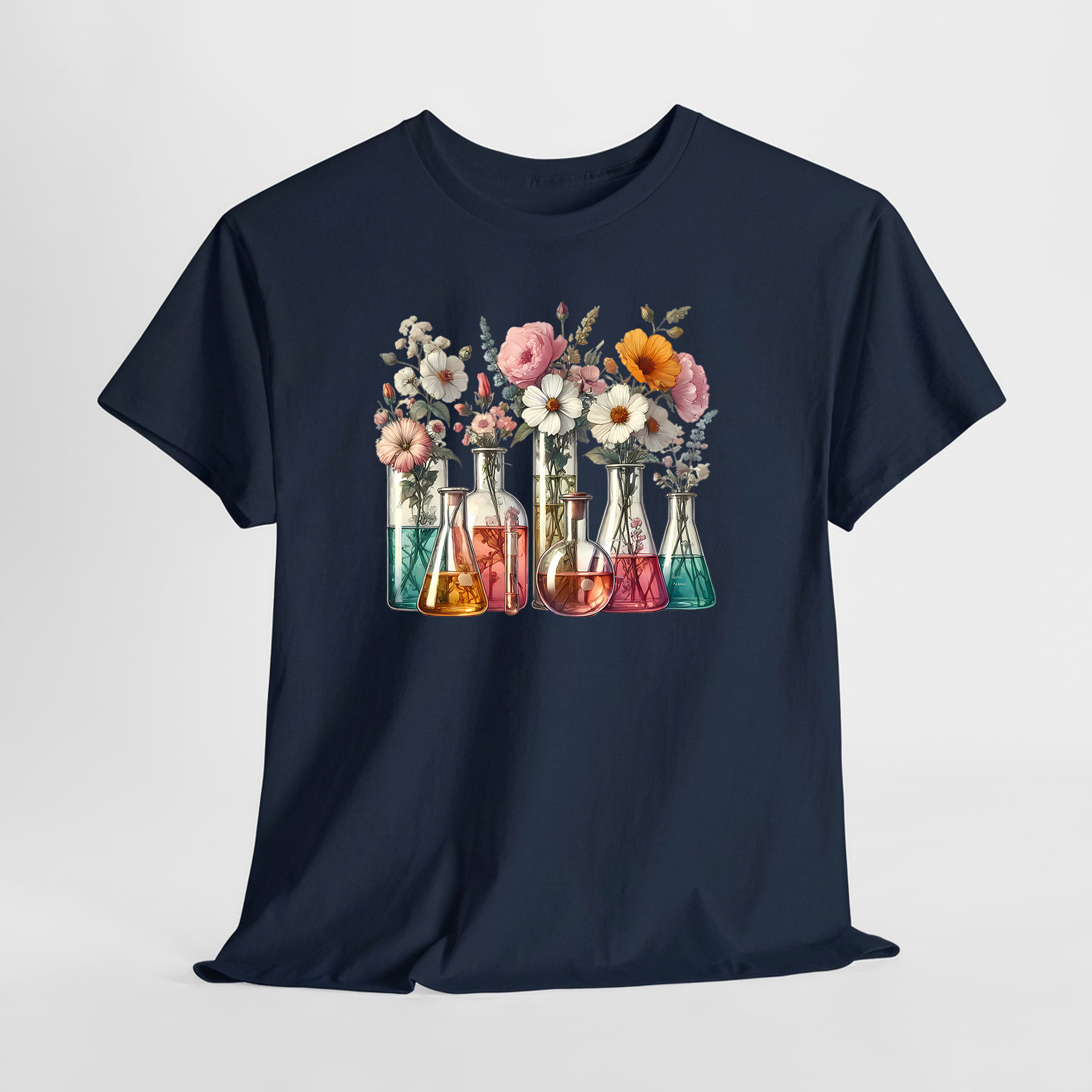 Çiçekli Deney Tüpleri Unisex Tişört - Görsel 6