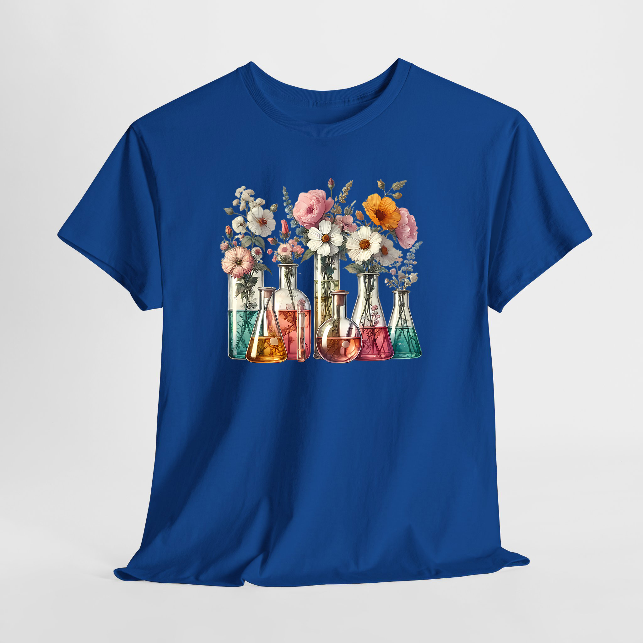 Çiçekli Deney Tüpleri Unisex Tişört - Görsel 7