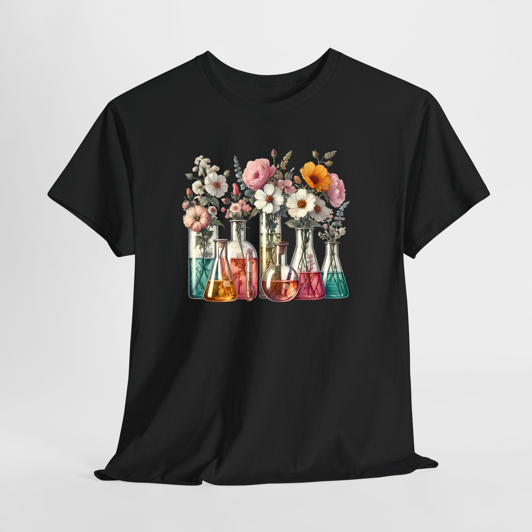 Çiçekli Deney Tüpleri Unisex Tişört - Görsel 8