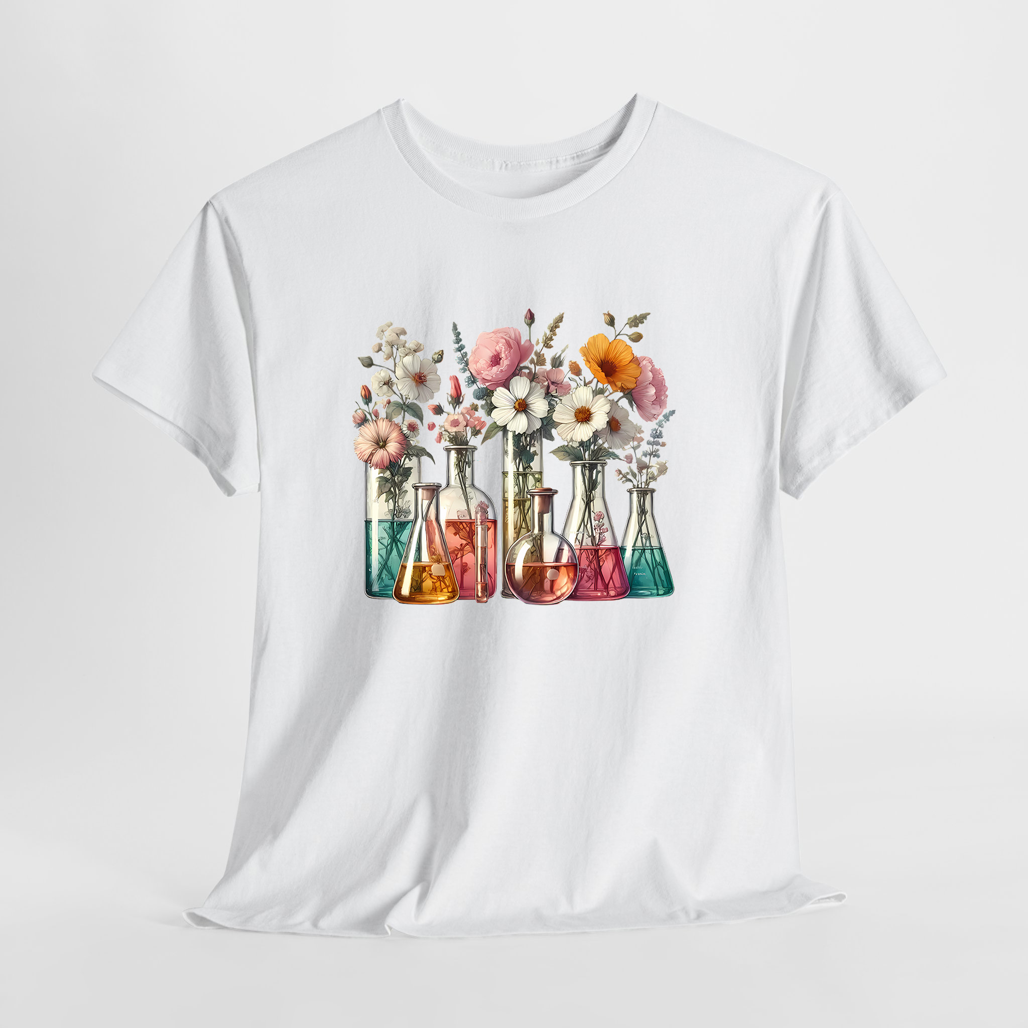 Çiçekli Deney Tüpleri Unisex Tişört