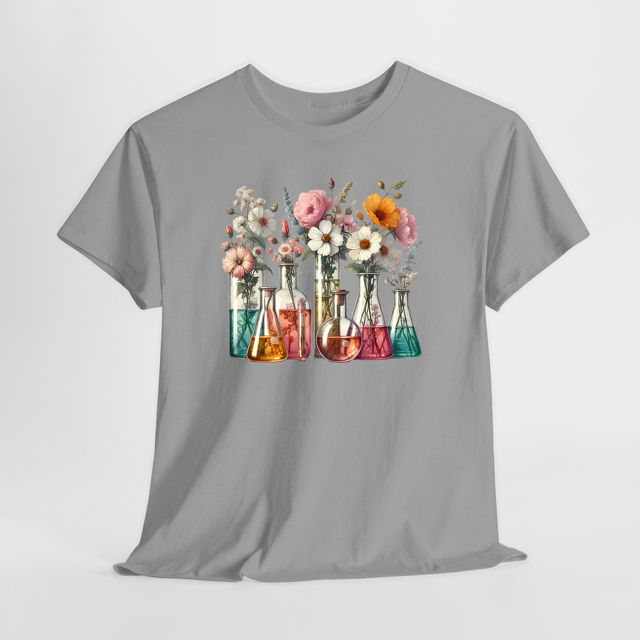 Çiçekli Deney Tüpleri Unisex Tişört - Görsel 2